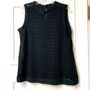 Banana Republic black lace dot front sleeveless top solid  back chiffon S